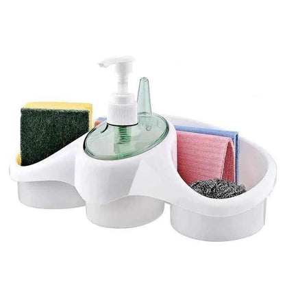 3 In 1 Dish Soap Dispenser with Sponge Holder - Kitchen Organizer for Easy Cleaning
