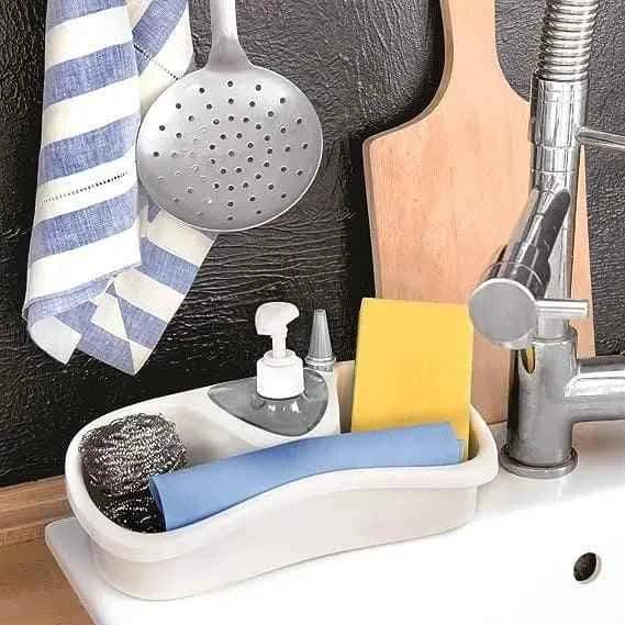 3 In 1 Dish Soap Dispenser with Sponge Holder - Kitchen Organizer for Easy Cleaning