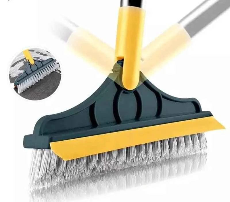 2 in 1 Floor Scrub Brush with Long Handle - Removable Squeegee Tool for Tile and Kitchen Cleaning