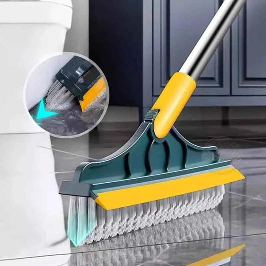 2 in 1 Floor Scrub Brush with Long Handle - Removable Squeegee Tool for Tile and Kitchen Cleaning