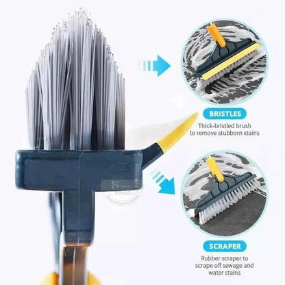 2 in 1 Floor Scrub Brush with Long Handle - Removable Squeegee Tool for Tile and Kitchen Cleaning