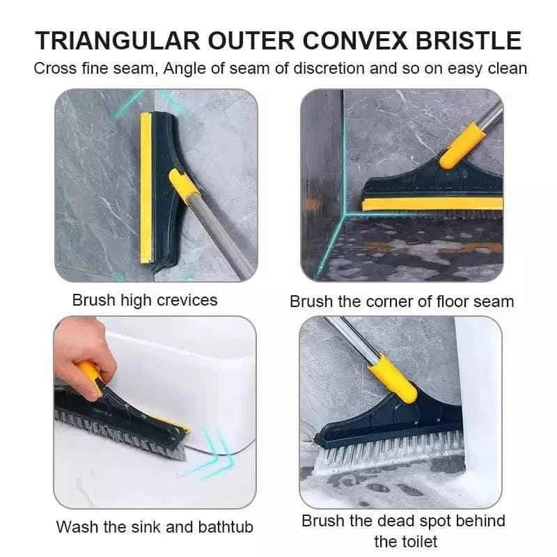 2 in 1 Floor Scrub Brush with Long Handle - Removable Squeegee Tool for Tile and Kitchen Cleaning