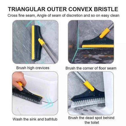 2 in 1 Floor Scrub Brush with Long Handle - Removable Squeegee Tool for Tile and Kitchen Cleaning